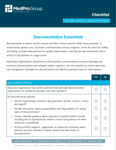 Front page of the Documentation Essentials Checklist
