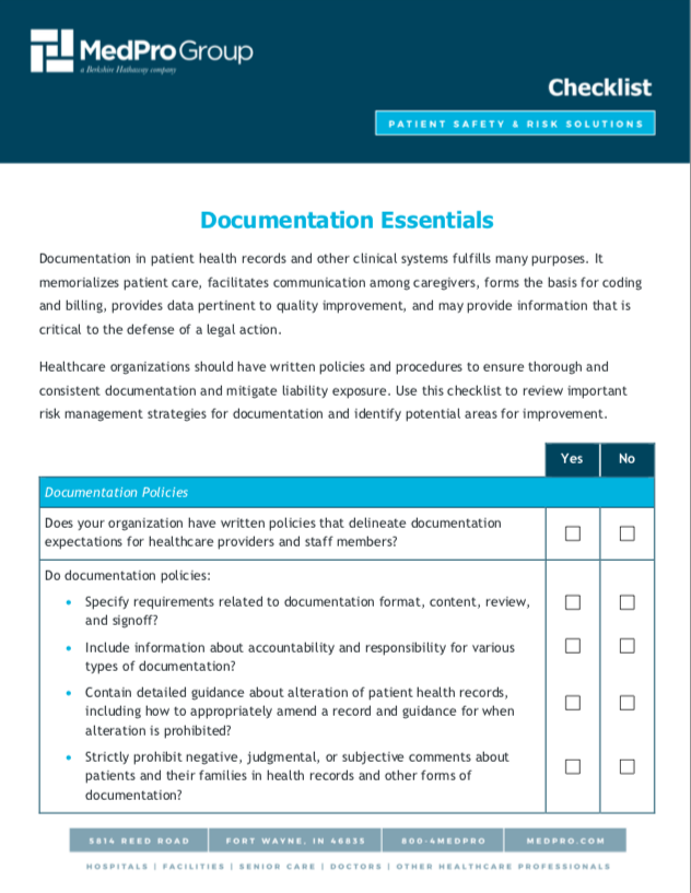 Risk Checklist: Documentation Essentials